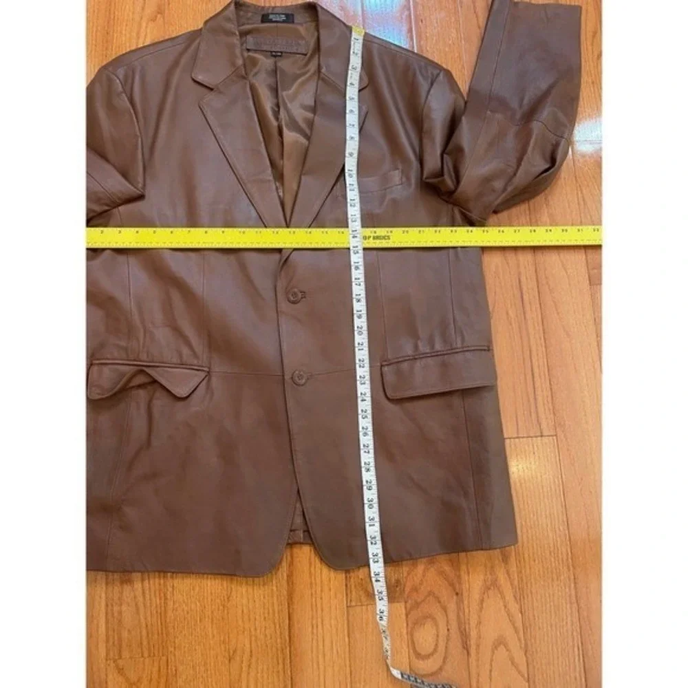 Stafford Essentials Mens Brown Genuine Leather‎ Blazer Jacket XL Full Grain